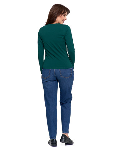 Bluzki i koszule - Bluzka damska z długim rękawem bawełniana gładka ZIELONY - produkt 12