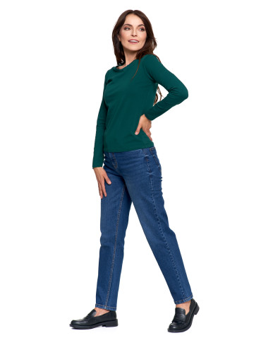 Bluzki i koszule - Bluzka damska z długim rękawem bawełniana gładka ZIELONY - produkt 13