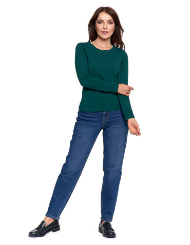 Bluzki i koszule - Bluzka damska z długim rękawem bawełniana gładka ZIELONY - produkt 14