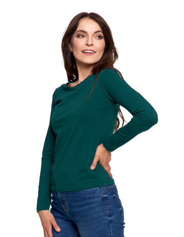 Bluzki i koszule - Bluzka damska z długim rękawem bawełniana gładka ZIELONY - produkt 15