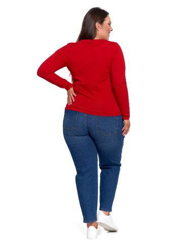 Bluzki i koszule - Bluzka damska z długim rękawem bawełniana gładka CIEMNY ZIELONY - produkt 121