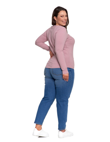 Bluzki i koszule - Bluzka damska z długim rękawem bawełniana gładka RÓŻOWY - produkt 8