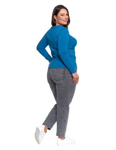 Bluzki i koszule - Bluzka damska z długim rękawem bawełniana gładka CIEMNY ZIELONY - produkt 124