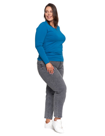 Bluzki i koszule - Bluzka damska z długim rękawem bawełniana gładka CIEMNY ZIELONY - produkt 125