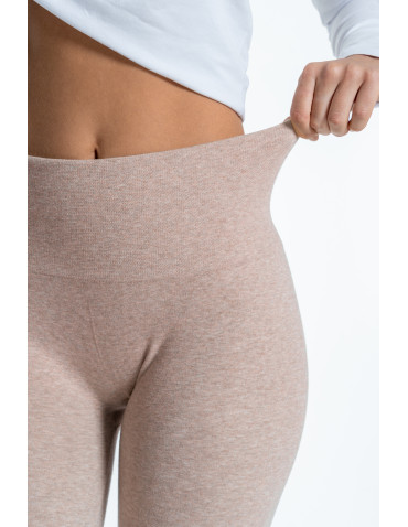 Legginsy - Legginsy damskie ocieplane z wysokim stanem i szerokim pasem BEŻOWY - produkt 2