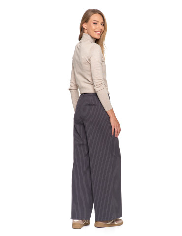 Spodnie - Damskie eleganckie spodnie w kant z szeroką nogawką SZARY - produkt 3