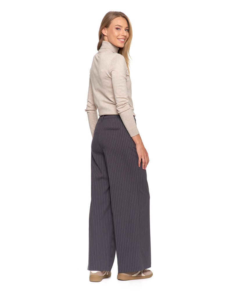 Spodnie - Damskie eleganckie spodnie w kant z szeroką nogawką SZARY  - produkt moraj.pl 3