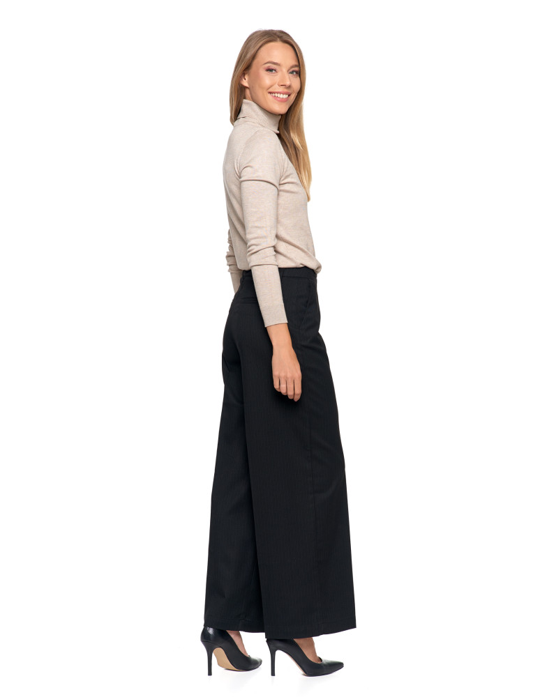 Spodnie - Damskie eleganckie spodnie w kant z szeroką nogawką CZARNY  - produkt moraj.pl 2