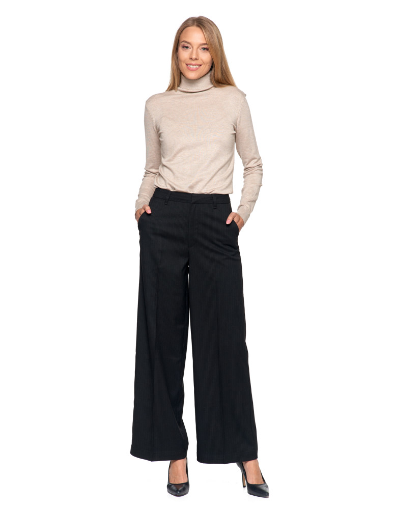 Spodnie - Damskie eleganckie spodnie w kant z szeroką nogawką CZARNY  - produkt moraj.pl 3
