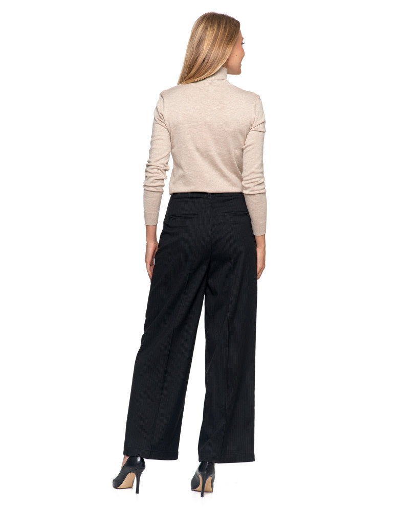 Spodnie - Damskie eleganckie spodnie w kant z szeroką nogawką CZARNY  - produkt moraj.pl 6