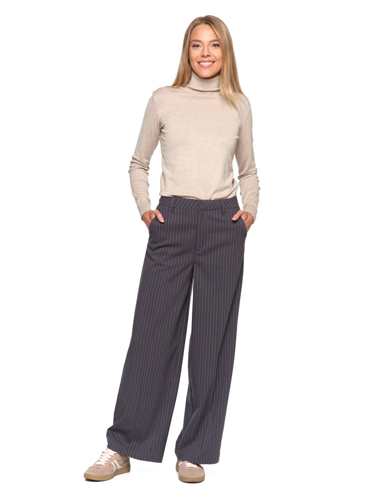 Spodnie - Damskie eleganckie spodnie w kant z szeroką nogawką SZARY  - produkt moraj.pl 7