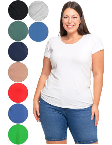 Koszulki i topy - T-shirt damski z okrągłym dekoltem plus size KHAKI - produkt 1