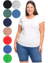 T-shirt damski z okrągłym dekoltem plus size KHAKI