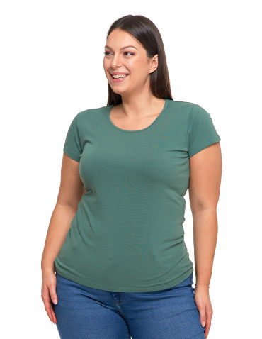 Koszulki i topy - T-shirt damski z okrągłym dekoltem plus size KHAKI - produkt 67