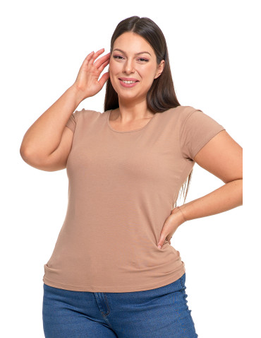 Koszulki i topy - T-shirt damski z okrągłym dekoltem plus size KHAKI - produkt 71