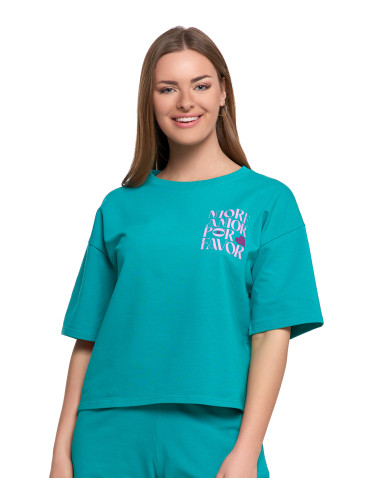 Koszulki i topy - T-shirt damski o luźnym kroju z napisami ZIELONY - produkt 2