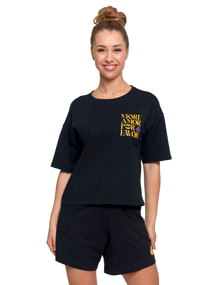 Koszulki i topy - T-shirt damski o luźnym kroju z napisami CZARNY  - produkt moraj.pl 2