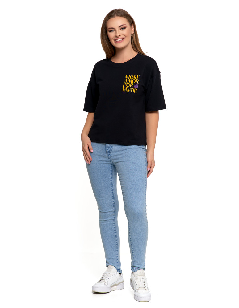 Koszulki i topy - T-shirt damski o luźnym kroju z napisami CZARNY  - produkt moraj.pl 8