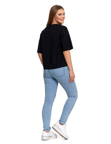 Koszulki i topy - T-shirt damski o luźnym kroju z napisami CZARNY - produkt 9