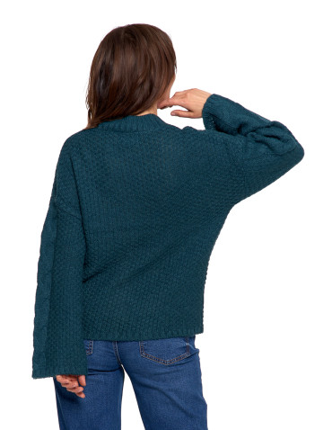 Swetry - Damski sweter luźny z szerokimi rękawami CIEMNY ZIELONY - produkt 3