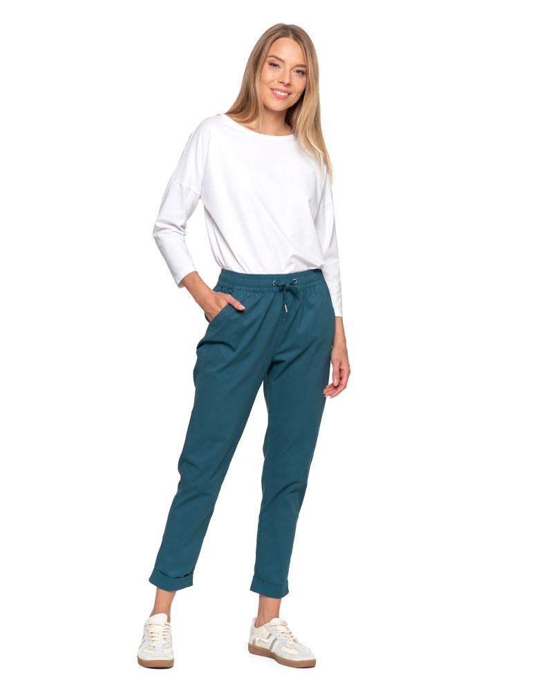 Spodnie damskie jogger w stylu casual z bawełny ZIELONY