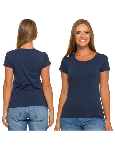 Koszulki i topy - T-shirt damski bawełniany z krótkim rękawkiem jednokolorowy GRANATOWY - produkt 8