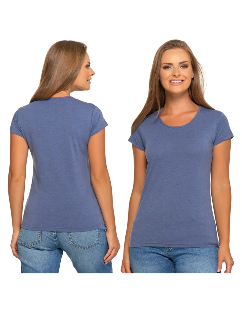 Koszulki i T-shirty - T-shirt damski bawełniany z krótkim rękawkiem jednokolorowy CIEMNY NIEBIESKI  - produkt moraj.pl 7