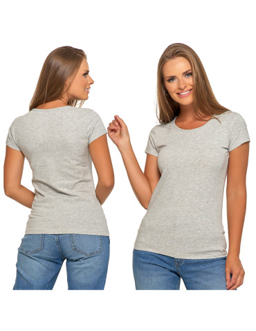 Koszulki i topy - T-shirt damski bawełniany z krótkim rękawkiem jednokolorowy JASNY SZARY - produkt 7