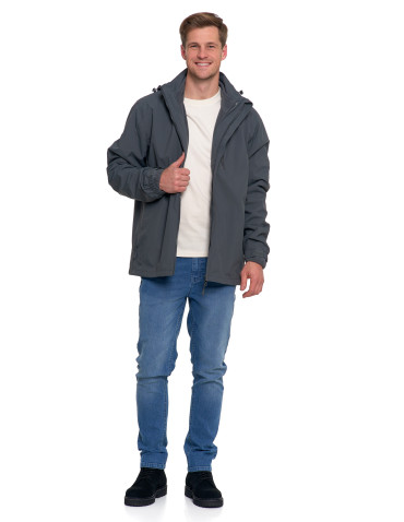 Odzież wierzchnia - Męska kurtka wodoodporna z odpinanym polarem i kapturem 3w1 GRAFIT - produkt 2