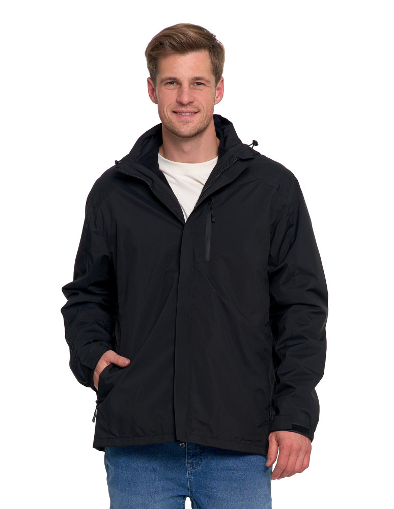 Odzież wierzchnia - Męska kurtka wodoodporna z odpinanym polarem i kapturem 3w1 CZARNY - produkt moraj.pl 4