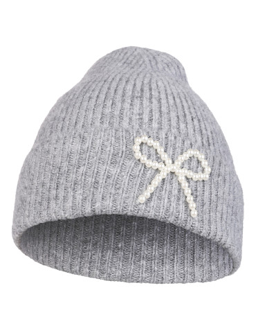 Czapka damska zimowa z wełną i kokardką z perełek