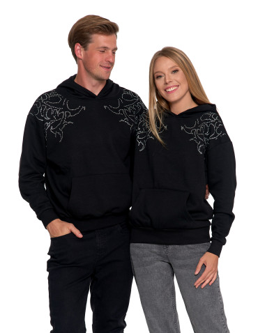 Bluza unisex z kapturem i cyrkoniami ocieplana
