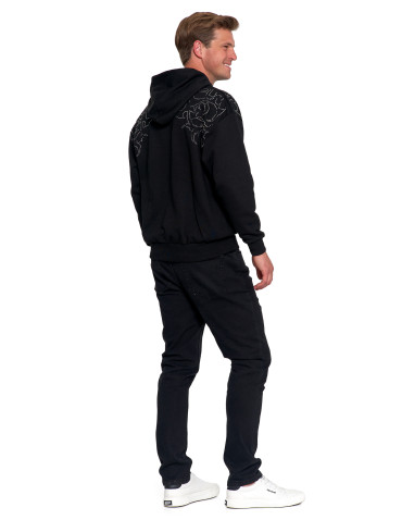 Bluzy - Bluza unisex z kapturem i cyrkoniami ocieplana CZARNY - produkt 3