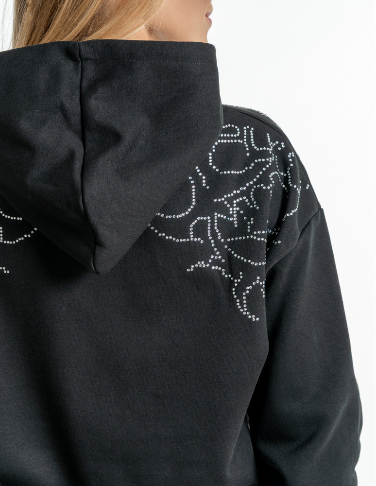 Bluzy - Bluza unisex z kapturem i cyrkoniami ocieplana CZARNY - produkt moraj.pl 6