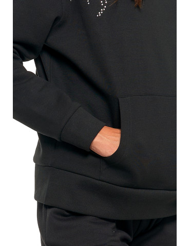 Bluzy - Bluza unisex z kapturem i cyrkoniami ocieplana CZARNY - produkt 8