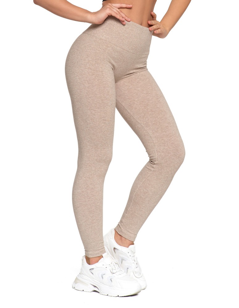 Legginsy - Legginsy damskie ocieplane z wysokim stanem i szerokim pasem BEŻOWY - produkt moraj.pl 4