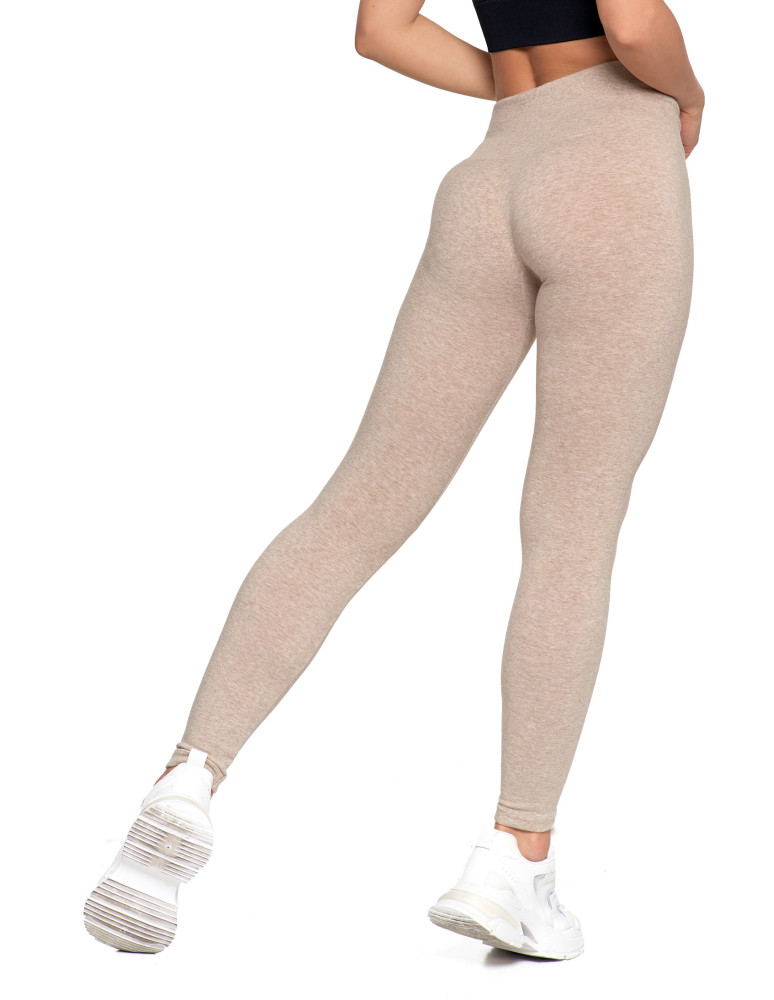 Legginsy - Legginsy damskie ocieplane z wysokim stanem i szerokim pasem BEŻOWY - produkt moraj.pl 7