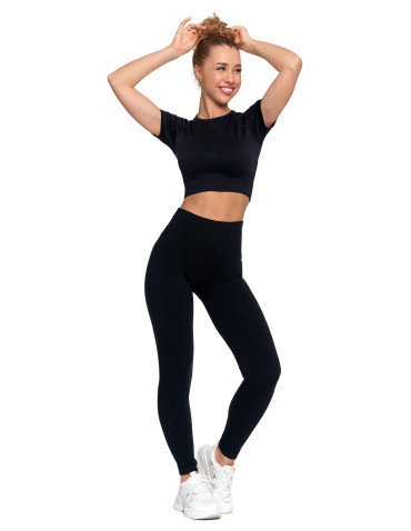 Legginsy - Legginsy damskie ocieplane z wysokim stanem i szerokim pasem CZARNY - produkt 7