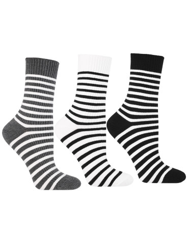 Długie - Skarpety damskie bawełniane długie prążkowane w paski 3-pak WIELOKOLOROWY - produkt 1