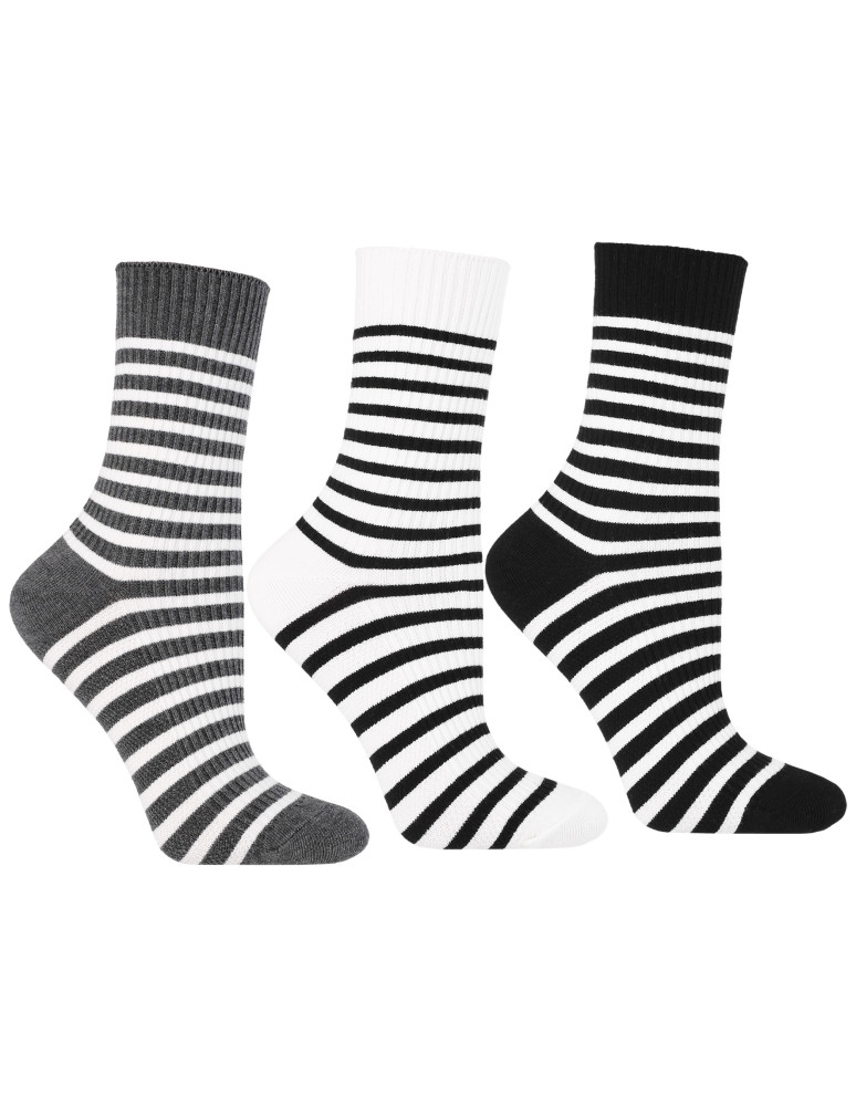 Długie - Skarpety damskie bawełniane długie prążkowane w paski 3-pak WIELOKOLOROWY - produkt moraj.pl 1