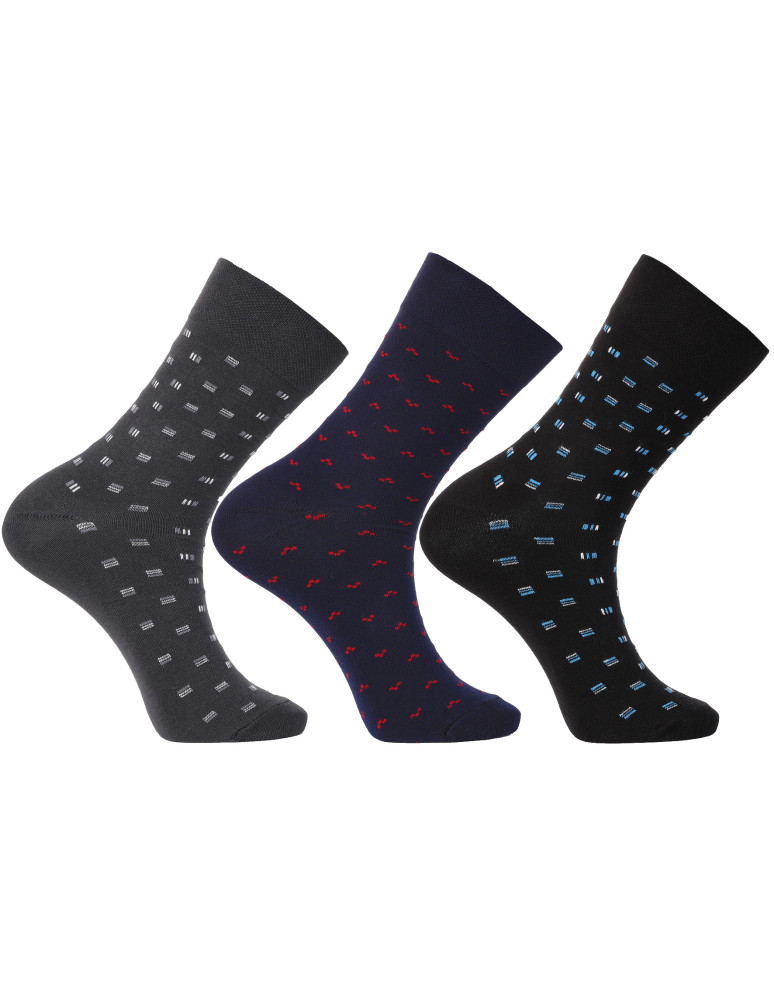 Długie - Skarpety męskie długie garniturowe klasyczny wzór 3-pak WIELOKOLOROWY - produkt moraj.pl 1