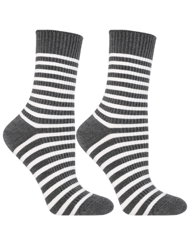 Długie - Skarpety damskie bawełniane długie prążkowane w paski 3-pak WIELOKOLOROWY  - produkt moraj.pl 3