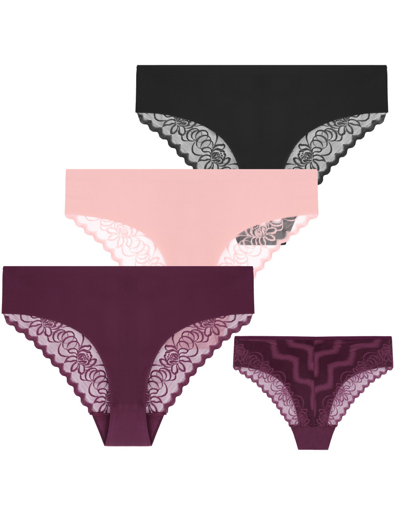 Majtki damskie figi laserowo cięte z koronkowym tyłem 3-pak WIELOKOLOROWY