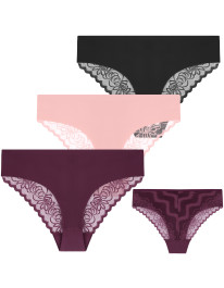Majtki damskie figi laserowo cięte z koronkowym tyłem 3-pak