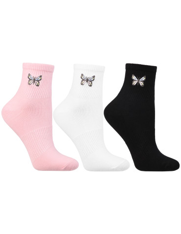 Za kostkę - Damskie skarpety za kostkę z haftem motyla 3-pak WIELOKOLOROWY - produkt 5