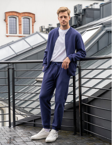 Bluzy - Bluza męska bawełniana z zamkiem GRANATOWY - produkt 11