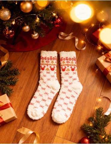 Długie - Ciepłe skarpety damskie długie w świąteczne wzory 2-pak BEŻOWY - produkt 5