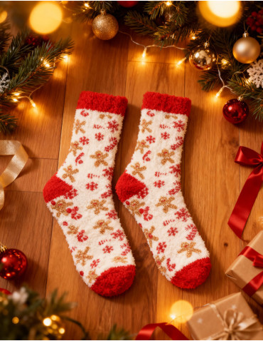 Długie - Ciepłe skarpety damskie długie w świąteczne wzory 2-pak BEŻOWY - produkt 6