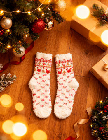 Długie - Ciepłe skarpety damskie długie w świąteczne wzory 2-pak BEŻOWY - produkt 7