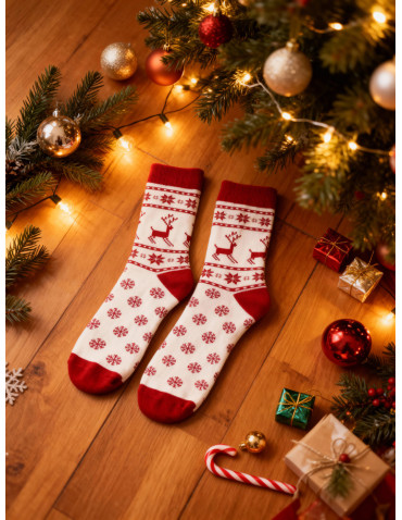Długie - Skarpetki świąteczne damskie renifery i śnieżynki 2-pak WIELOKOLOROWY - produkt 7